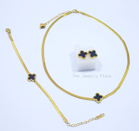 3 Pcs Stainless Steel Clover Set Thick Chain