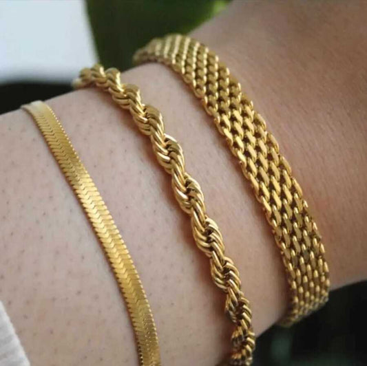 3 Pcs Trio Mesh Chain, Snake Chain And  Rope Chain Bracelet